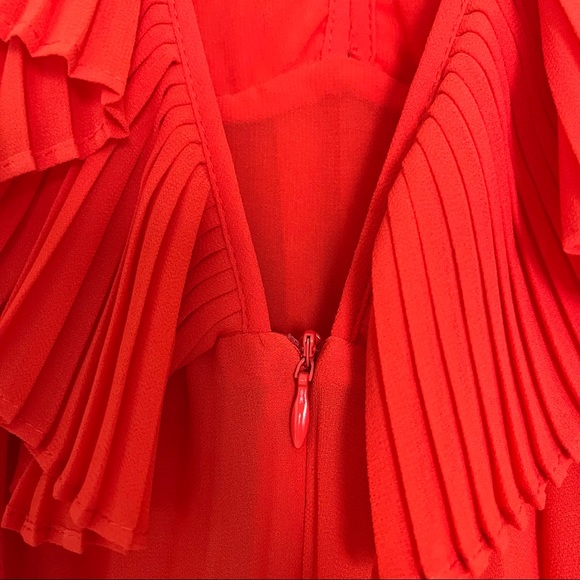 Zara Red Pleated Ruffle Maxi Dress - Picture 7 of 8